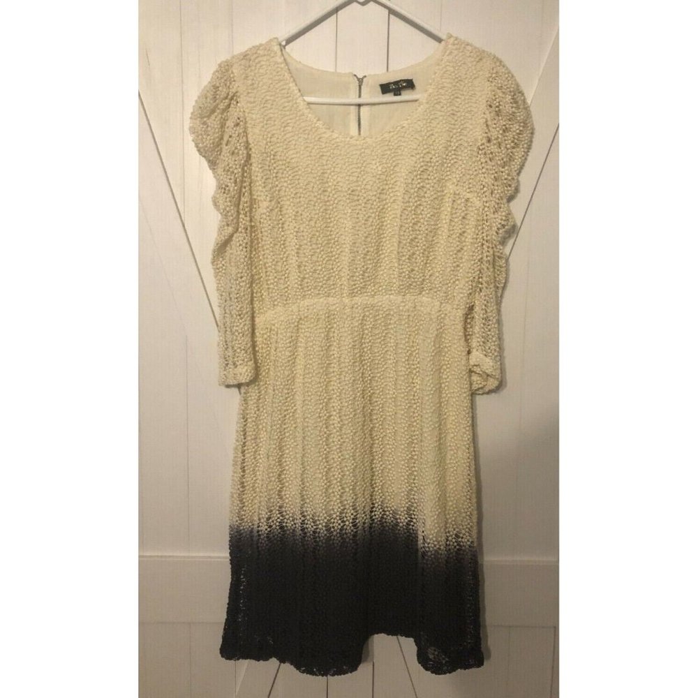 Bel Air Dress Womens Size Small Dot Dip Dyed 3/4 Sleeve Puff Sleeve White Gray